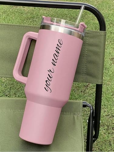 Image of SKDBPM Personalized Stainless Steel Tumbler with Handle, 1200ml Capacity, Black Insulated Travel Mug with Straw, Custom Name Design (Pink (3rd Generation))