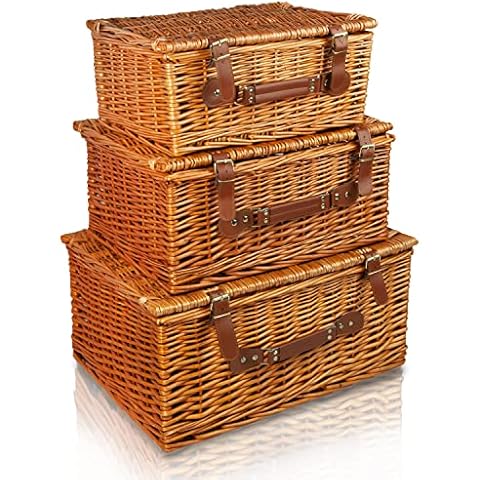 15'' Premium Wicker Gift Basket With Lid Empty Picnic Hamper WIth Handle Shop Retail Display Basket Cover