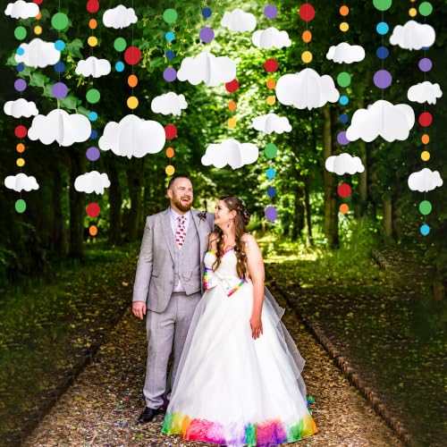 Image of 3D Cloud Decorations Rainbow Circle Dots Clouds Hanging Colorful Garland Streamer Cutout for Birthday Wedding Carnival Party Supplies Home Ceiling Wall Art Decor