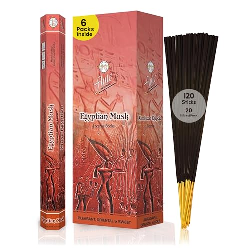 Flute Egyptian Musk Incense Sticks Ancient Egyptian Aroma for Relaxation Rejuvenation & Stress Relief 20 Sticks/Pack 6 Packs/Box (9 Inch - 120 Sticks) | 40 Minutes Burning Time