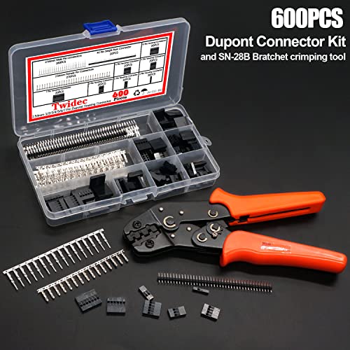 Twidec/Wire Terminal Crimping Pliers Dupont Crimping Tools And 600Pcs 2.54Mm Dupont Connector Kit 1/2/3/4/5/6/7 Pin Housing Connector With 2.54 Male And Female Dupont Terminals Connectors #TOP3