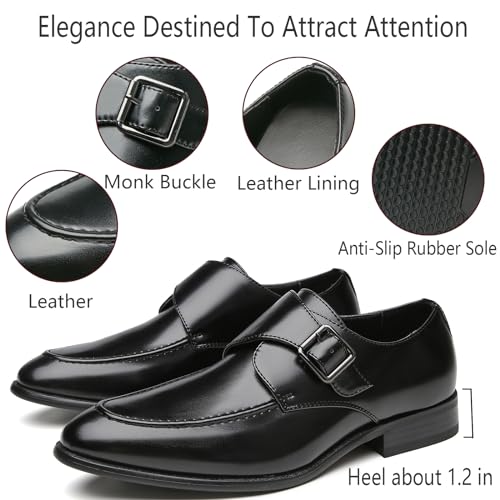 Men's Leather Monk Buckle Low top Loafers Retro Round Toe Low Heeled Slip on Breathe Formal Business Tuxedo Dress Shoes Business Dress Oxfords Classic Plain Toe Formal Leather Shoes2
