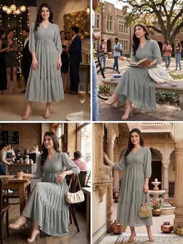 Image of Leriya Fashion Maxi Dress for Women | Western Summer Georgette Stylish A-line Dress for Beach Party Outfits | Western Summer Black One Piece Knee Length Dresses for Woman