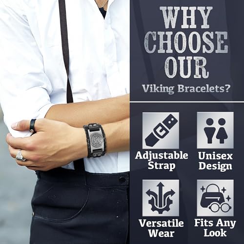 Pulsera Vikinga de Cuero para Hombre con Amuleto Vegvisir miniatura 4