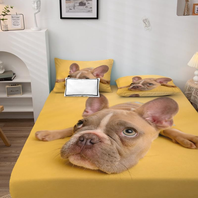 Miniatura 3 de Sábanas de bulldog francés tamaño King  Sábanas de microfibra suave con bolsillo profundo y patrón sin arrugas, 4 piezas (1 sábana bajera, 1 sábana