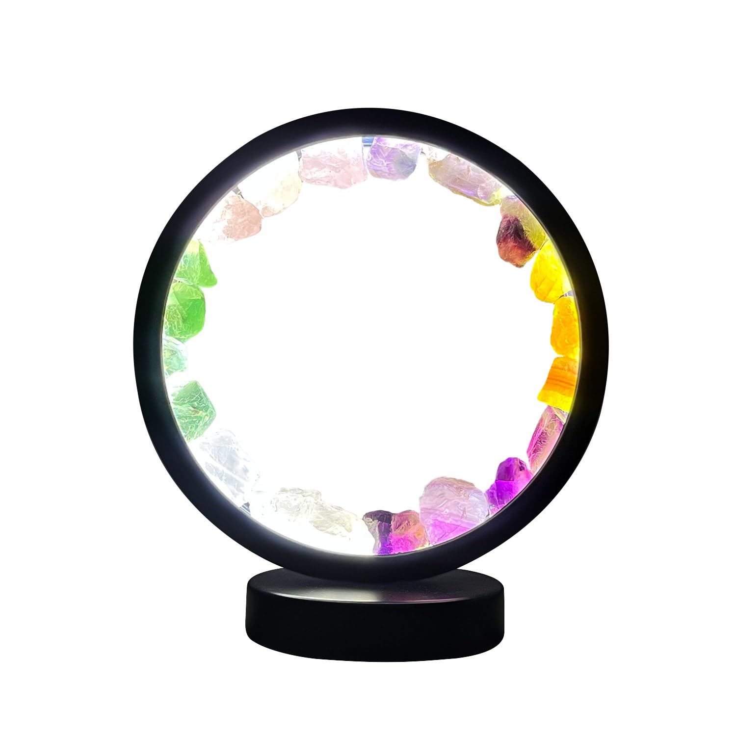 Cello Gleneagles Circle Earth LED Natural Crystal Lamp - Crystal Gemstone Mixed Minerals Healing Light, Dimmable Multicolor LED Lamp for Energy Balance, Meditation, USB Home Decor Gift