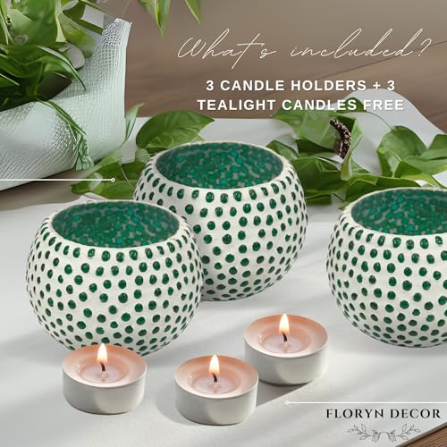 Image of Floryn Decor Morrocan Mosaic Candle Holders | Home Light Decorations Items | Mosaic Glass Tealight Holder | Best lamp for Diwali Decoration | Pack of 3 (with 3 Tealight Candle Free)
