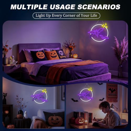 Image of Bat Neon Sign with Flashing Wings Halloween Light Up Sign for Wall Decor