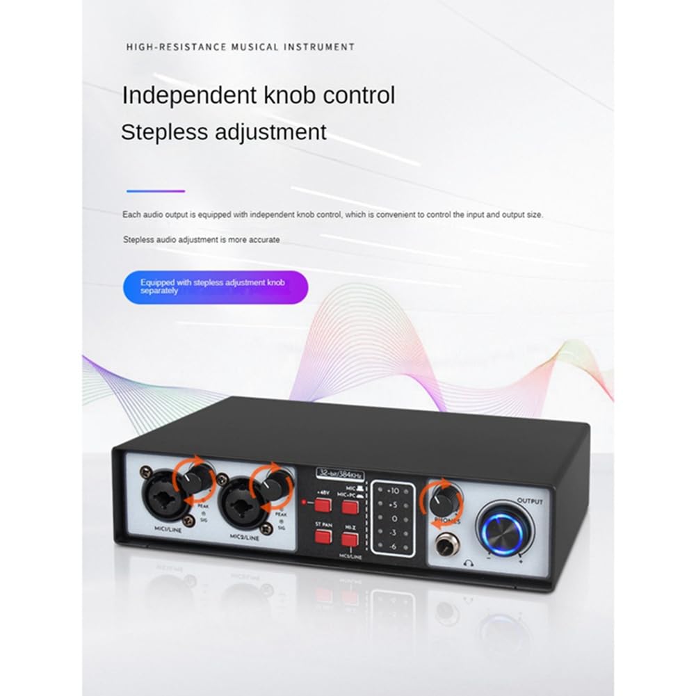 2 Wejścia 2 Wyjścia USB Interfejs Audio 32Bit/384KHZ Zestaw Studyjny Nagrywanie Profesjonalna Karta Dźwiękowa 48V Phantom