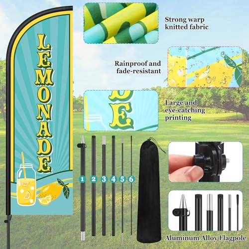 Image of Remagr 2 Pack Lemonade Feather Flag 7 ft Advertising Swooper Flag Sign Windless Lemonade Banner with Pole Kit and Ground Stake for Businesses Restaurants Outside Ground(Light Blue)