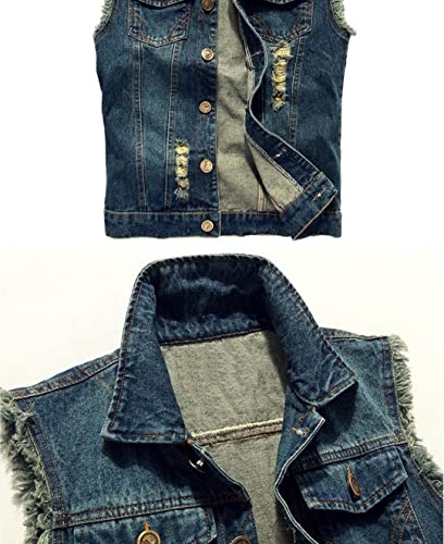 Men's Casual Lapel Denim Vest Jacket Vintage Plus Size Sleeveless Ripped Jeans Vests Hip Hop Jean Waistcoat3