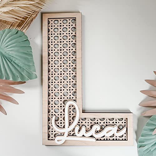 Imaginate Custom Boho Wood Personalized Initial & Name Sign, 3D Layered Letter Handmade Rattan Wall Decor For Nursery Or Child's Bedroom - Baby Shower, Newborn, Girl Or Boy's Birthday Gift #TOP3