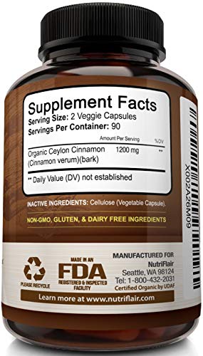 image for NutriFlair Ceylon Cinnamon (Made with Organic Ceylon Cinnamon) 1200mg 