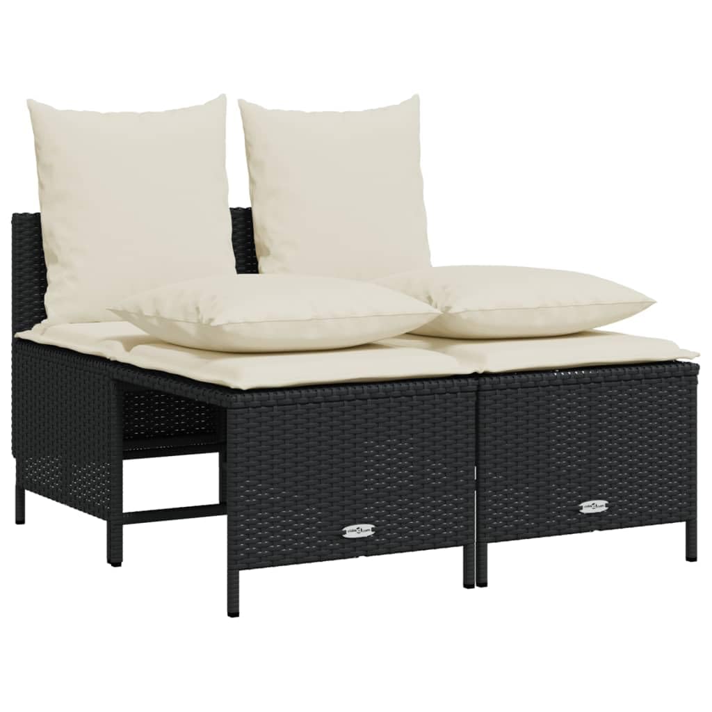 Ensemble de canapés d'extérieur noir vidaXL salon de jardin 4 pcs résine tressée avec coussins