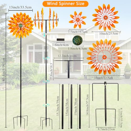 Image of VEWOGARDEN Sunflower Wind Spinner with 6 Blades, Metal Kinetic Wind Spinners Outdoor for Yard, Garden, Lawn Decorations
