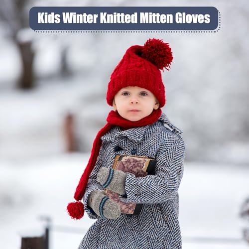 Image of Yahenda 4 Pairs Kids Mittens Fingerless Gloves Winter Knitted Convertible Mittens for Toddler Boy Girl Aged 5-10