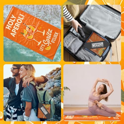 PIujsym Aperol Handtuch Strandtuch Mikrofaser, XXL Strandhandtuch 90x180cm Groß mit Tasche, Holy Aperoli Design als Aperol Geschenk für Frauen, Schnelltrocknend für Strand, Outdoor-Party und Travel