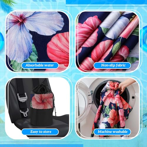 Image of 2 Pack Car Seat Towel Cover with Storage Bag, Summer Flower Hibiscus | 63 x 32 in Car Towel Seat Cover Non Slip Waterproof, Gym Workout Swimming Running, Machine Washable Sweat Absorbent Protector