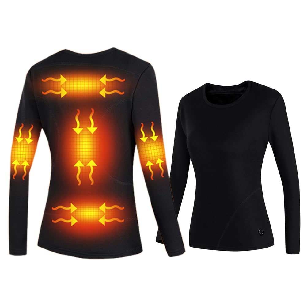 Maglia Termica Riscaldata per Donna, Shirt A Manica Lunga Elettrica con 3 Livelli di Riscaldamento E 5 Zone di Riscaldamento per La Vita Quotidiana