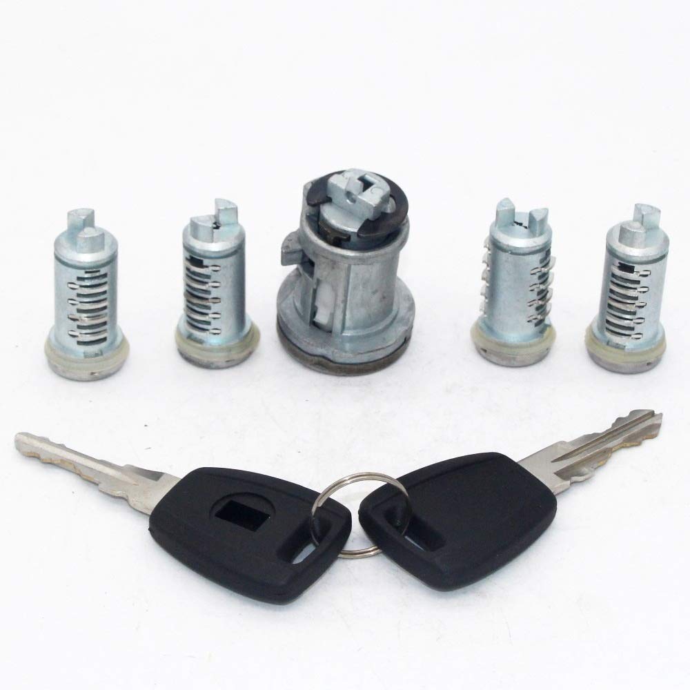 Pexorine 5 pièces avec clés à Lame GT15R Ensemble Complet Cylindre de Barillet de Serrure de Coffre de Porte d'allumage, for Fiat, for Alfa Romeo, for Fiat, Brava Doblo 1995-2010 Cylindre de Barillet