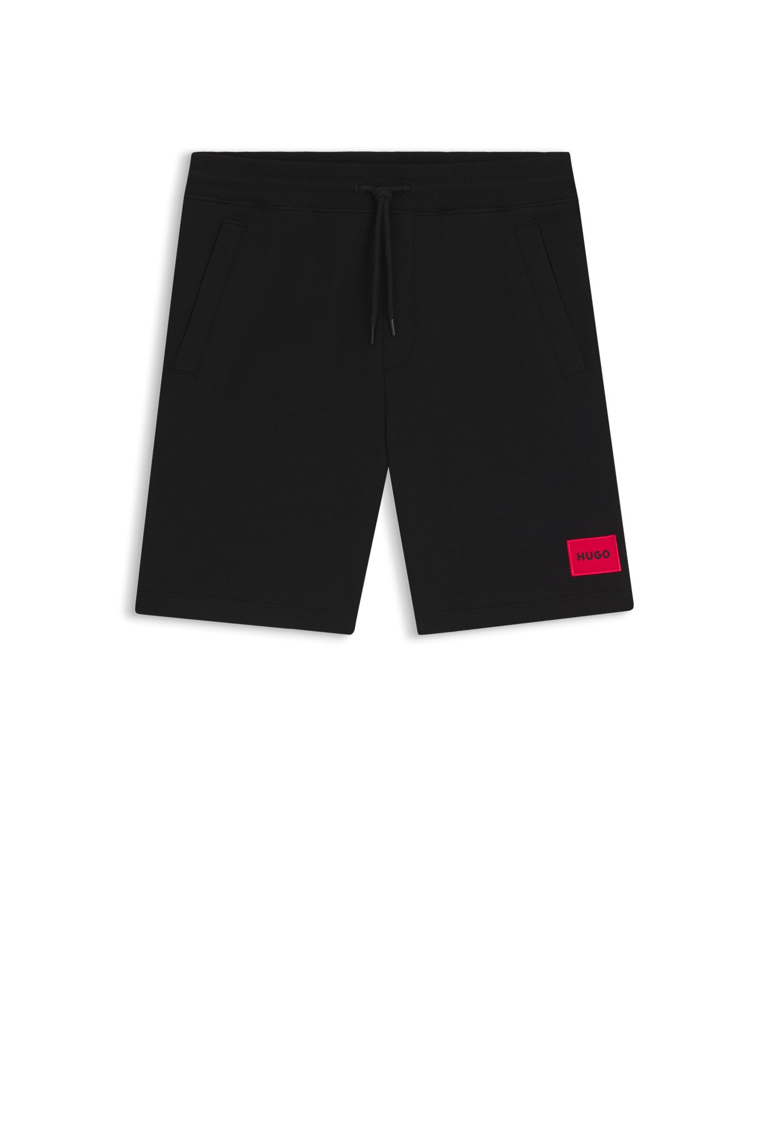 HUGO Diz Red Patch Logo Jersey Shorts, Black, Size S, Men