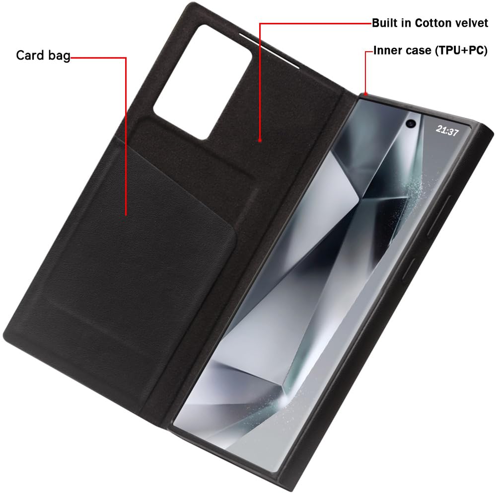 Custodia per Cellulare in Pelle per Samsung Galaxy S24 Ultra. Flip/Fondina/Addormentato/Riattiva. Cover di Protezione Intelligente per Samsung S 24 Ultra