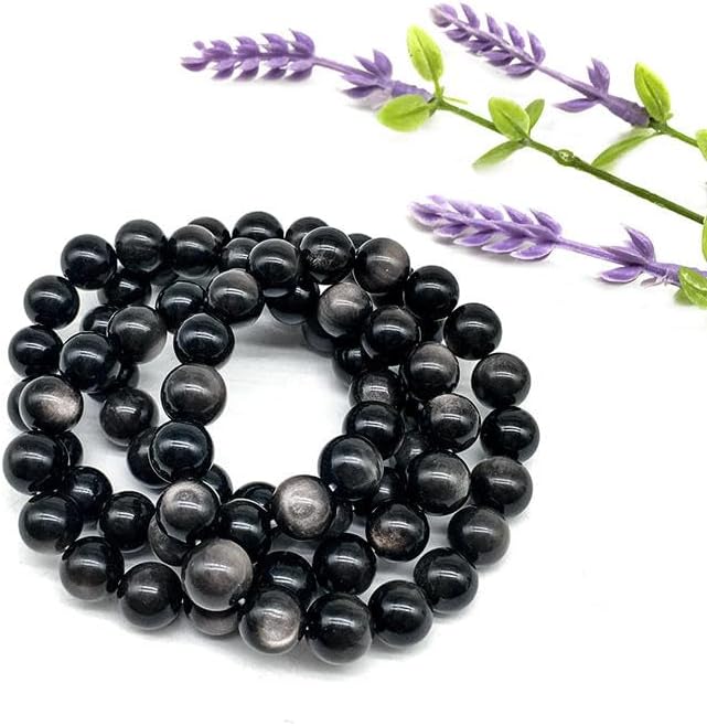 Natural Crystal Sliver Obsidian Healing Gemstone Beads Jewelry 12mm for Men Women 1pc