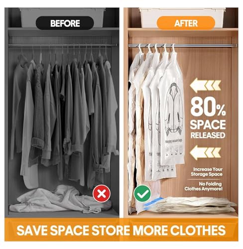 Vacuum Storage Bags 13 Combo Set - Space Saver Bags for Clothes, Bedding & Travel - Compression Bags with Hand Pump & Hanging Garment Bags3