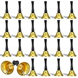 24 Pcs Hand Bells, Steel Metal Service Bells with Wooden Handle, Diatonic Musical Percussion Instruments for Church Wedding Christmas Party Dinner Calling, Gold