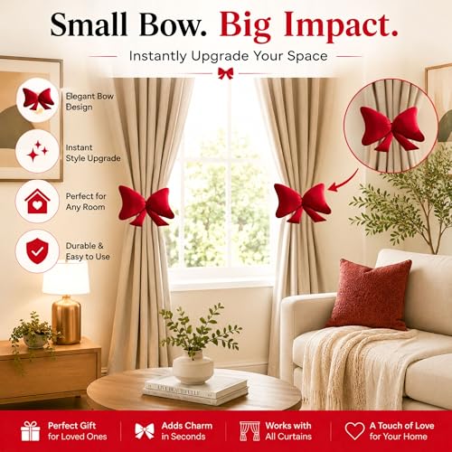 Image of Tickles 2 Pcs Bow Shape Soft Plush Toy Curtain Tiebacks Holder Clip for Children Living Room Decoration Accessories Window Curtain Decoration (Size: 15 cm Color: Red)