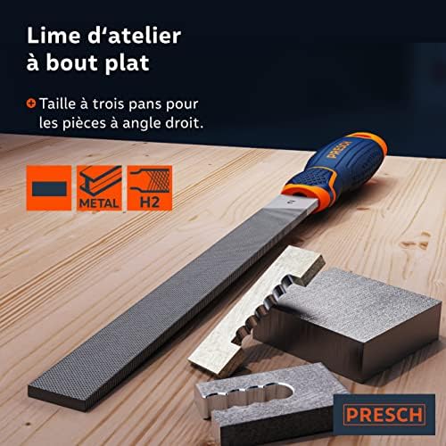 Presch Lime d'atelier plate 200mm avec taille en croix - Taille triple pour limer les pièces à angle droit - Qualité sup