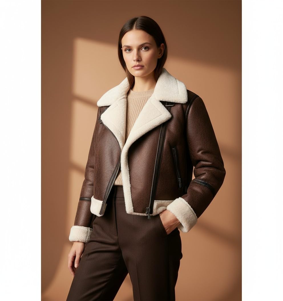 BARONE giubbotto montone donna shearling, giubbotto di pelle donna style shearling, pelle di agnello ed alcantara MADE IN ITALY