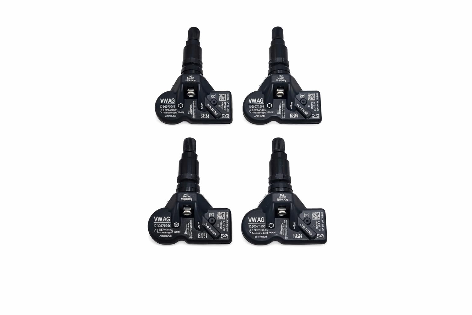 Reifendrucksensoren Komplettsatz 433 MHz Schwarz, Aluventile | 4 RDKS TPMS Sensoren für den 2. Radsatz, vergleichbar 5Q0907275B, passend für VW, Audi, Seat, Skoda Fahrzeuge