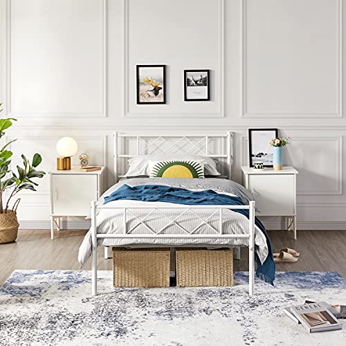 Yaheetech Metal Bed Frame Platform With Headboard And Footboard Mattress Foundation No Box Spring Needed Under Bed Storage Strong Slat Support Twin Size White #TOP2