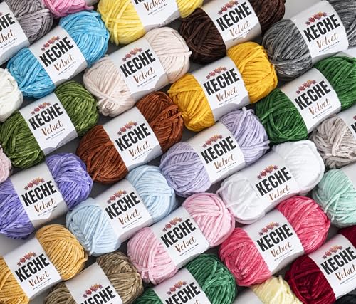 Image of Keche Velvet Yarn for Crocheting, Soft Chenille Bulky Baby Blanket Amigurumi Yarn 100 gr (132 yds) 3 Skeins - Burgundy