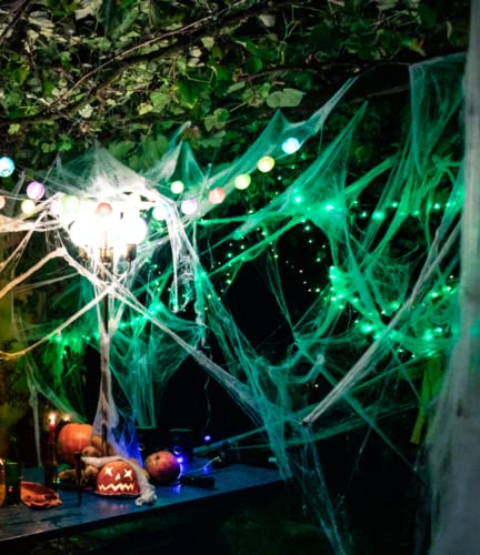 Haus Projekt, Halloween - 100g Toile D'Araignée Lumineuse avec 30 Fausses Araignées, Toiles D'Araignée Extensibles, Intérieur et Extérieur, Décorations de Maison Hantée Effrayantes Cover