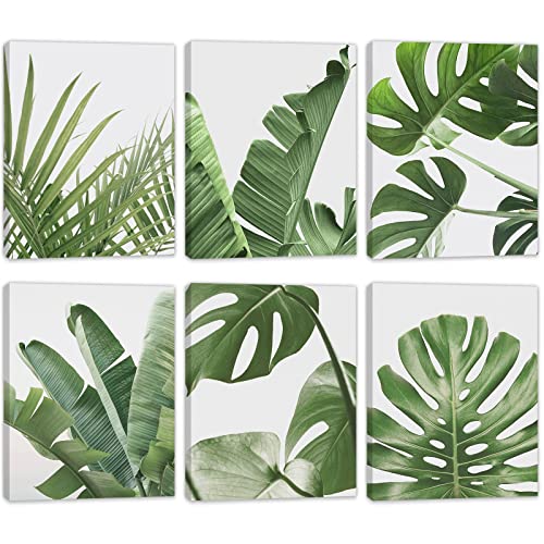 Hoozgee Framed Botanical Wall Art Prints With Wooden Frame Inside Set Of 6 Tropical Leaves Plant Leaf Canvas Print Wall Decor Green Wall Art Posters Bedroom Living Room Decor (8"X10" Frame) #TOP21