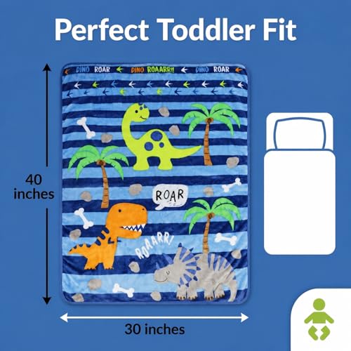 Image of EVERYDAY KIDS Toddler Throw Blanket - 30 inch by 40 inch - Roarin Dinos - Super Soft, Plush, Warm and Comfortable