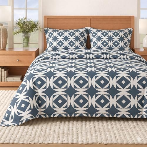 Image of BEVI - Home Super Fabric 300 TC Microfiber Double King Size Bedsheet Without Pillow Cover - Printed Bedsheet Size (90x95) (Grey Box, Without Pillow Double)