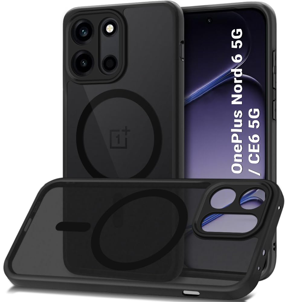 TheGiftKart Hybrid Shockproof Back Cover Case for OnePlus Nord 6 5G Compatible with MagSafe | Hard Back Cover Case for OnePlus Nord 6 5G (PC & TPU, Translucent Smoke Matte Back, Black Sides)-image-38