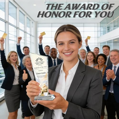 Image of Custom Crystal Trophy Award Personalized Plaque Award with Text Logo Photo Awards Trophies for Employee Recognition Team Graduation Personalized Office Gifts for Boss Coworker Teacher