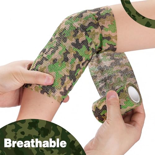Image of AZEN 12 Pack Camo Self Adhesive Bandage Wrap, 3 inch X 5 Yards Elastic Cohesive Bandage Wrap, Athletic Tape, Tattoo Tape Wrap, Vet Wrap, Ankle Tape (Camo)