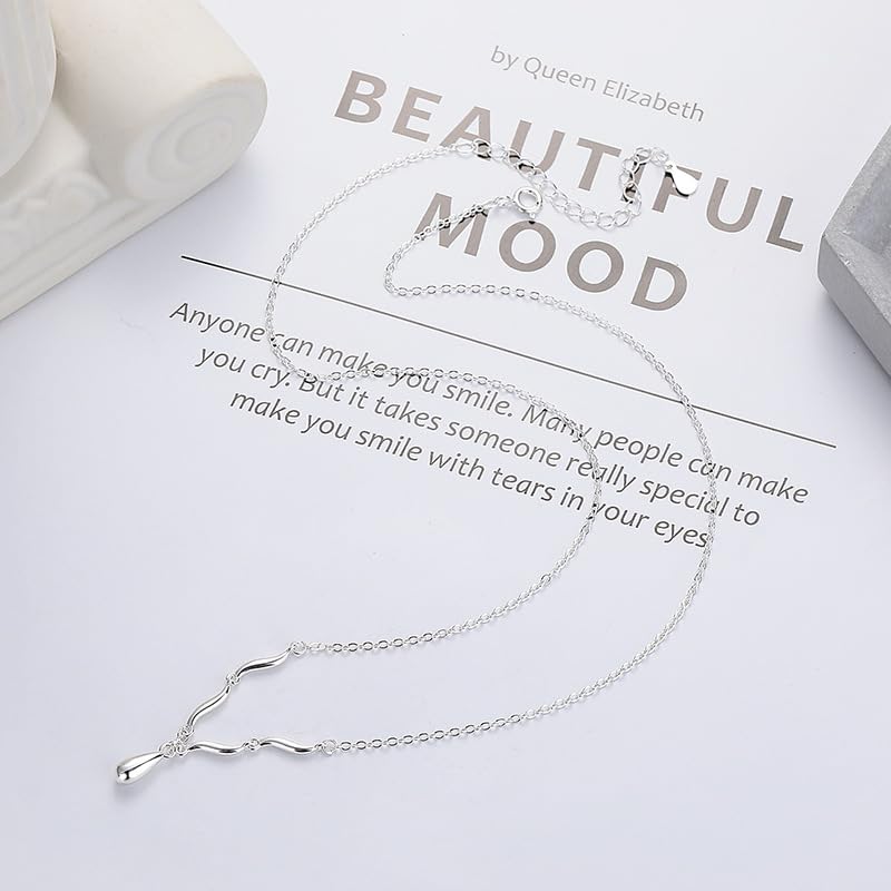 Collier en argent sterling 925 larme délicate géométrique - 2