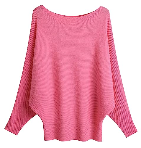 Image of FULIER Women Oversized Boat Neck Batwing Sleeves Dolman Knitted Sweaters Lightweight Pullovers Tops One Size