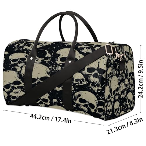 Travel Duffle Bag for Women Men Goth Skeleton Sports Totes Gym Yoga Bag Girls Boys Waterproof Weekender Overnight Bag Vintage Skull Carry-On Bag with Shoulder Strap Workout Bag4