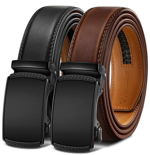 Image of BULLIANT Men's 2-Pack Ratchet Leather Belt Trimmable 1 3 /8 inch-Gift Boxed
