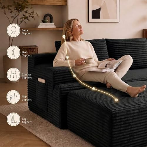Image of Boneless Couch, Modular Sectional Couches for Living Room, U-Shaped Cloud Couch Sofa with Deep Seat, Fluffy Corduroy Upholstered Corner Sofa