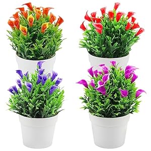 4 Stücke Kunstblumen Künstliche Callalilie Blumen Eingetopft Künstliche Blumen Künstliche Pflanzen für Innen und Außenbereich Cafe Badezimmer Wohnzimmer Balkon Büro Deko