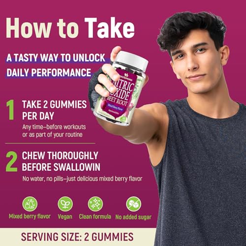 Image of Vuvionoso Nitric Oxide Beet Root Gummies 6000mg - Nitric Oxide Booster with Organic Beet Root, Grapeseed, Pomegranate, Vitamin C & B12 - Sugar-Free Beet Chewables Mixed Berry Flavor - 60 Gummies
