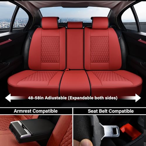 Image of Coverado Car Seat Covers Full Set, Red Seat Covers for Car with Lumbar Support, Nappa Leather Seat Covers Waterproof Car Seat Protectors Universal Fit for Most Cars SUV Trucks